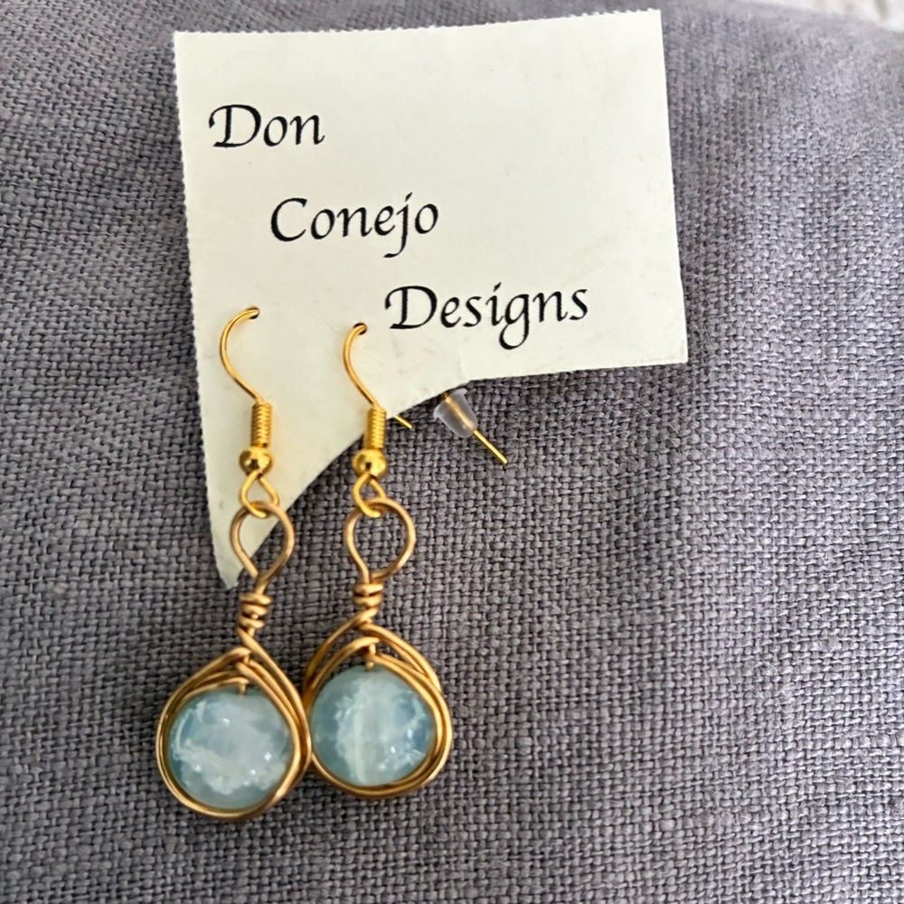 Artisan Gold and Blue Stone Earrings